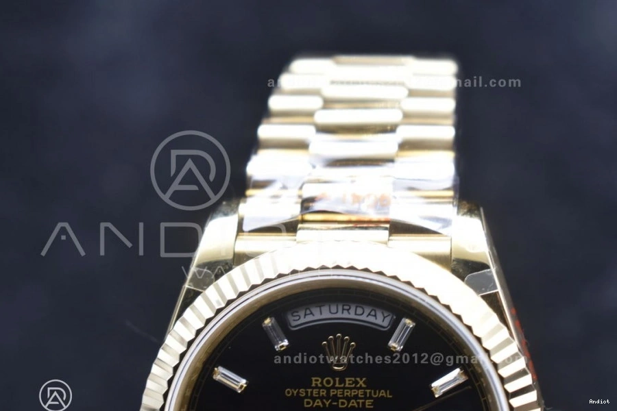 Dial 40 Markers President 701 Crystal GMF A2836 DayDate On 904L RG Black Bracelet Lightweight Steel Tungsten Weighted V with 0725